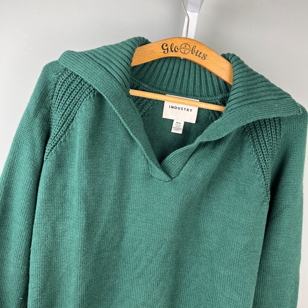 Industry Republic‎ Clothing Green Collared Sweater Womens M Chunky Knit Cropped